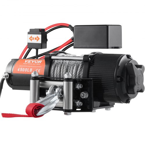 Electric Winch 12V 4500 lb Load Capacity Steel Rope Winch IP55 14” x 39ft
