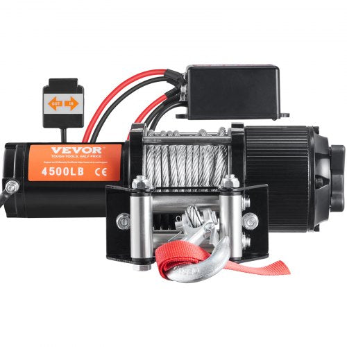 Electric Winch 12V 4500 lb Load Capacity Steel Rope Winch IP55 14” x 39ft