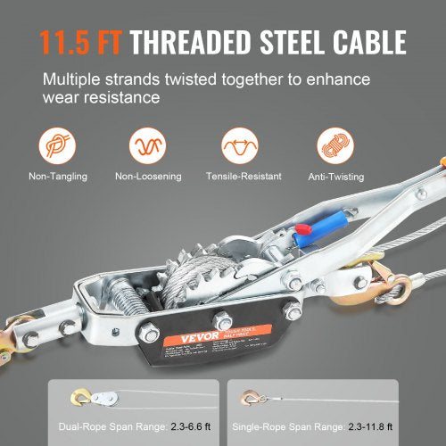Come Along Winch 5 Ton 11023 lbs Pulling Capacity 11.5 ft Steel Cable