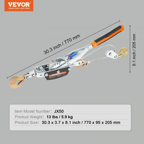 Come Along Winch 5 Ton 11023 lbs Pulling Capacity 11.5 ft Steel Cable