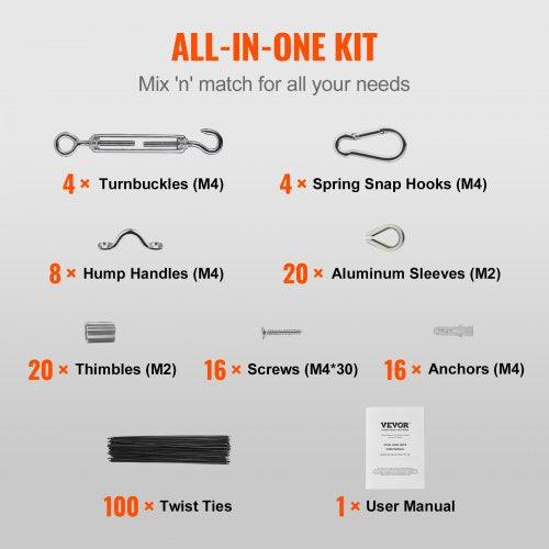 Vinyl Coated Wire Rope Kit 332 Cable Through 116 Diameter Stainless