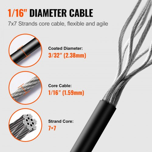 Vinyl Coated Wire Rope Kit 332 Cable Through 116 Diameter Stainless