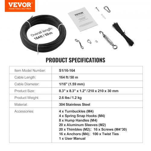 Vinyl Coated Wire Rope Kit 332 Cable Through 116 Diameter Stainless