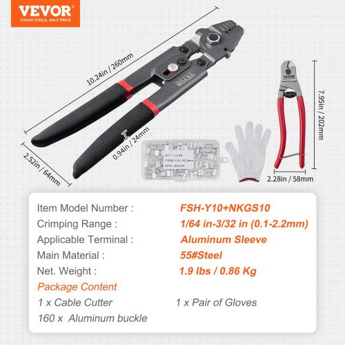 Wire Rope Crimping Tool and Cutter Up To 22mm Wire Cable Crimps 164 –