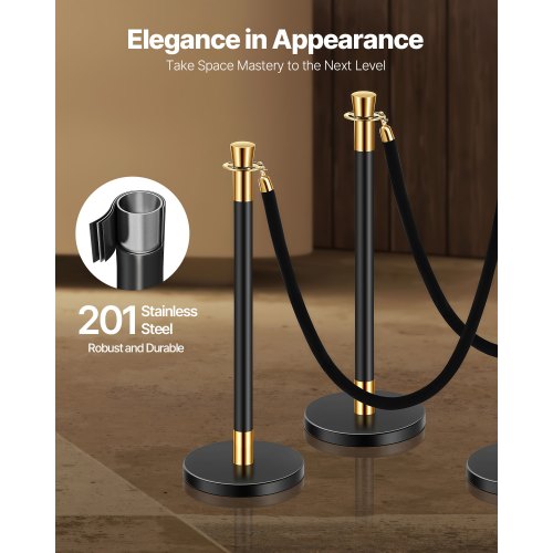 Stanchions and Velvet Ropes 6 Pcs Crowd Control Barriers with 4 Black