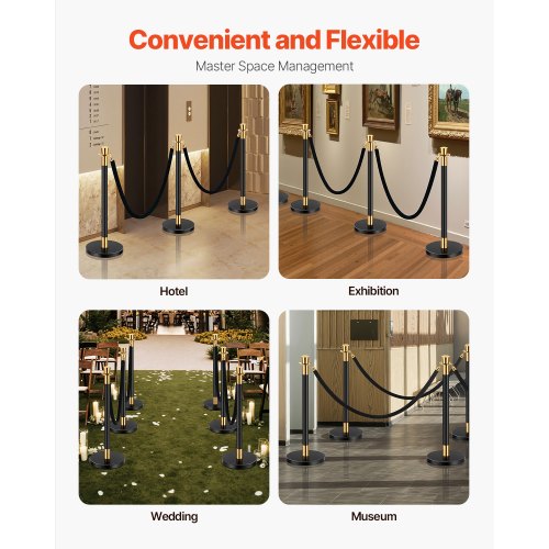 Stanchions and Velvet Ropes 6 Pcs Crowd Control Barriers with 4 Black