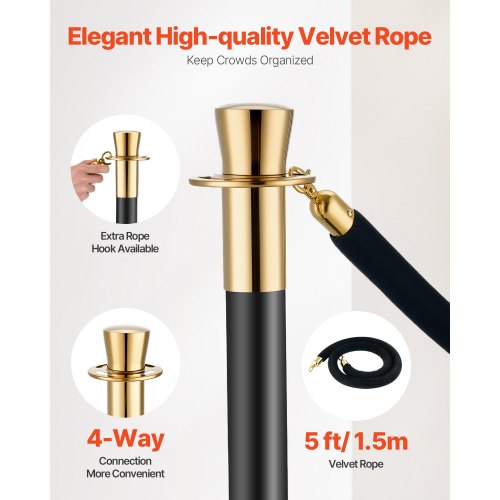 Stanchions and Velvet Ropes 6 Pcs Crowd Control Barriers with 4 Black