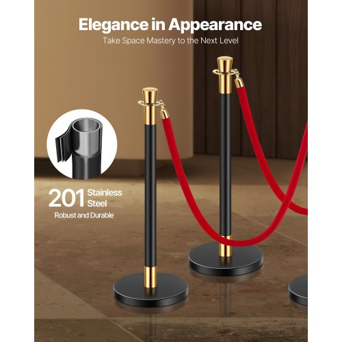 Stanchions and Velvet Ropes 6 Pcs Crowd Control Barriers with 4 Red Velvet