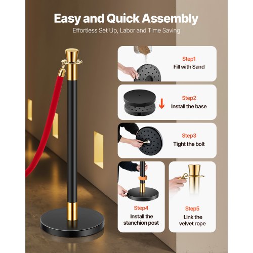 Stanchions and Velvet Ropes 6 Pcs Crowd Control Barriers with 4 Red Velvet