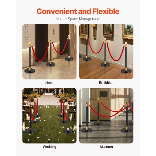 Stanchions and Velvet Ropes 6 Pcs Crowd Control Barriers with 4 Red Velvet