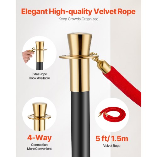 Stanchions and Velvet Ropes 6 Pcs Crowd Control Barriers with 4 Red Velvet