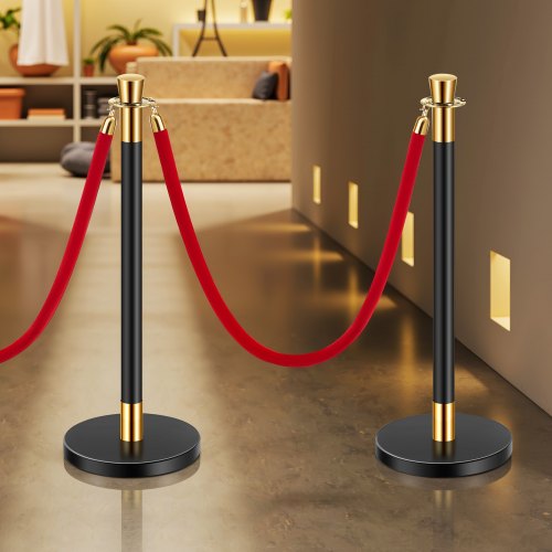 Stanchions and Velvet Ropes 6 Pcs Crowd Control Barriers with 4 Red Velvet