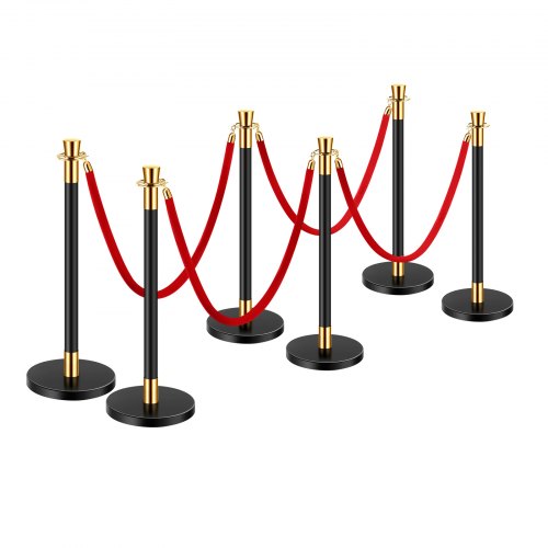 Stanchions and Velvet Ropes 6 Pcs Crowd Control Barriers with 4 Red Velvet