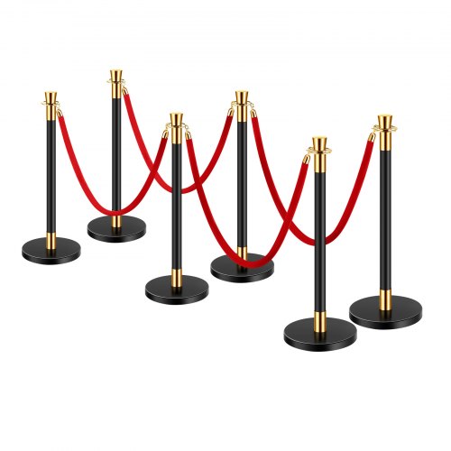 Stanchions and Velvet Ropes 6 Pcs Crowd Control Barriers with 4 Red Velvet