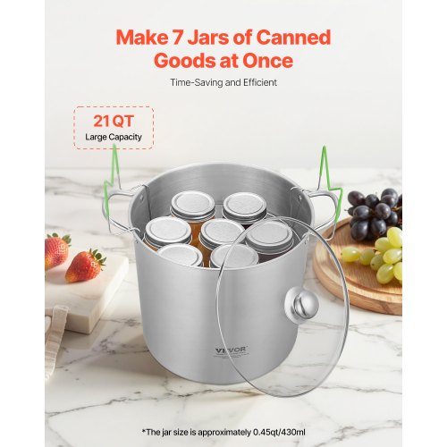 21 QT Canning Pot with Rack and Lid Stainless Steel Waterbath Canner with Rack