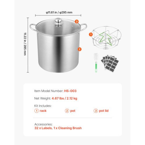 21 QT Canning Pot with Rack and Lid Stainless Steel Waterbath Canner with Rack