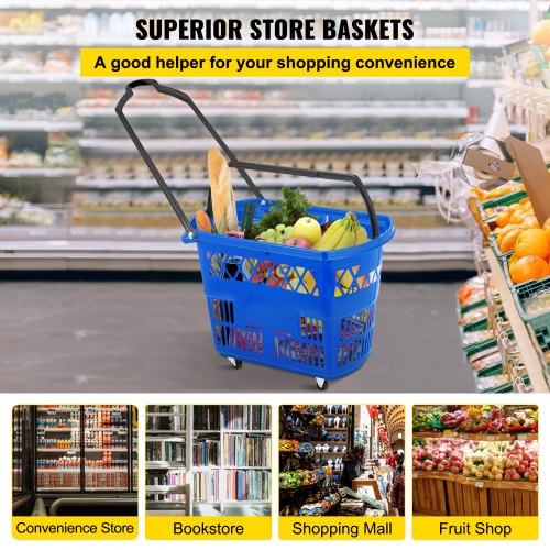 Shopping Basket with Handle on Castors Blue Pack of 6 – 75L