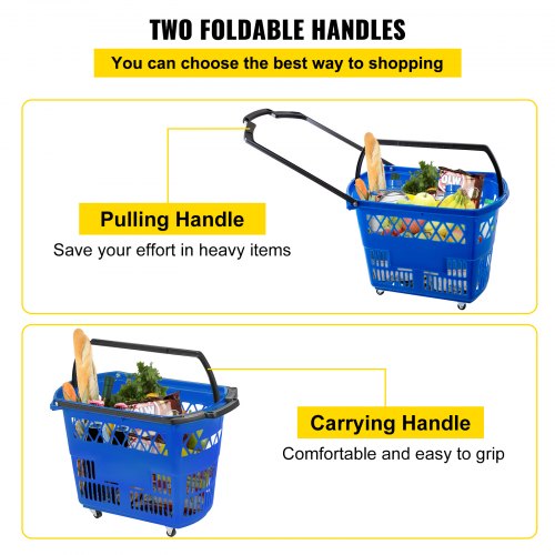 Shopping Basket with Handle on Castors Blue Pack of 6 – 75L