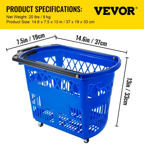 Shopping Basket with Handle on Castors Blue Pack of 6 – 75L