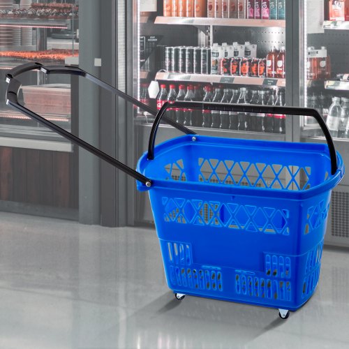 Shopping Basket with Handle on Castors Blue Pack of 6 – 75L