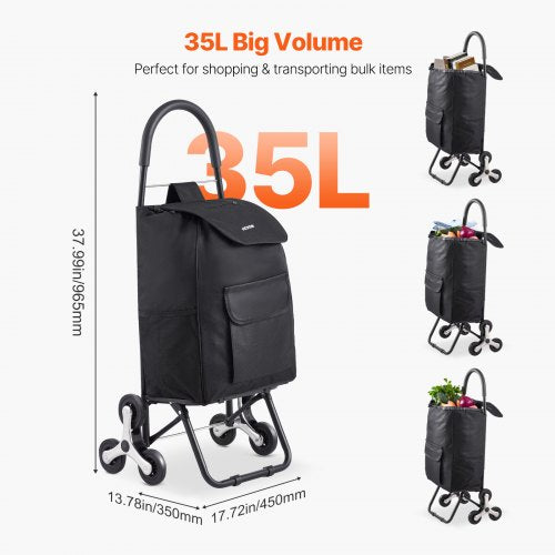 Stair Climber Trolley Dolly 36L Folding Shopping Cart Grocery Cart Trolley