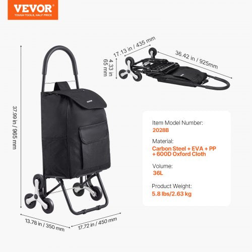 Stair Climber Trolley Dolly 36L Folding Shopping Cart Grocery Cart Trolley