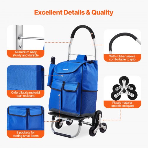 Stair Climber Trolley Dolly 36L Folding Shopping Cart Grocery Cart Trolley
