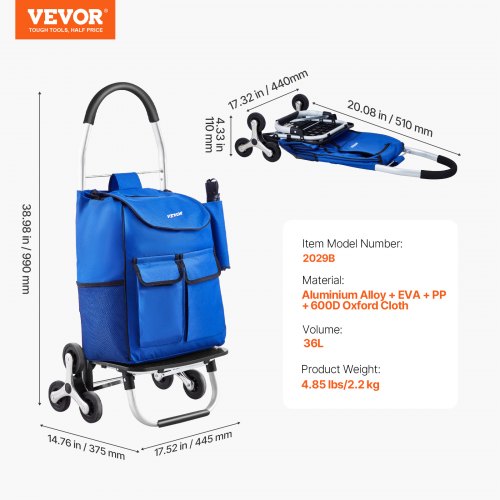 Stair Climber Trolley Dolly 36L Folding Shopping Cart Grocery Cart Trolley