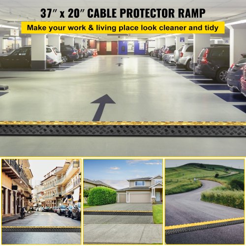 Rubber Cable Guard 3Channel 2 x 2.3 in – Durable Cord Protection Ramp