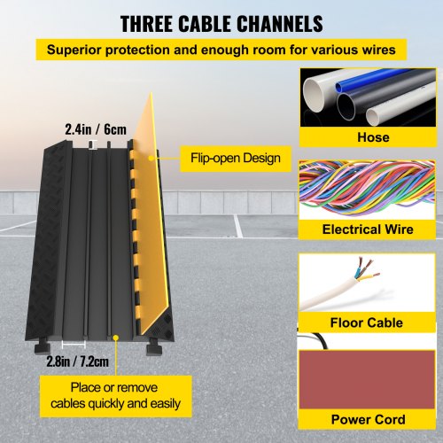 Rubber Cable Guard 3Channel 2 x 2.3 in – Durable Cord Protection Ramp