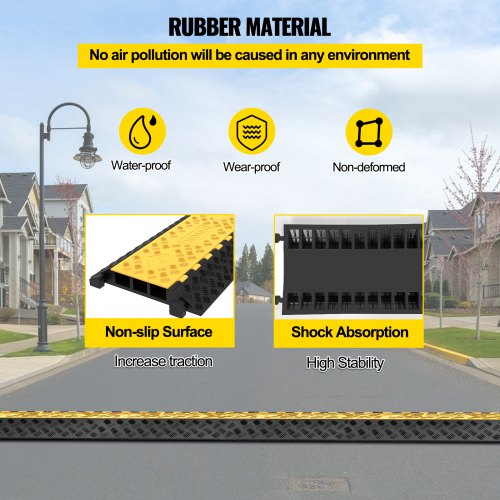 Rubber Cable Guard 3Channel 2 x 2.3 in – Durable Cord Protection Ramp
