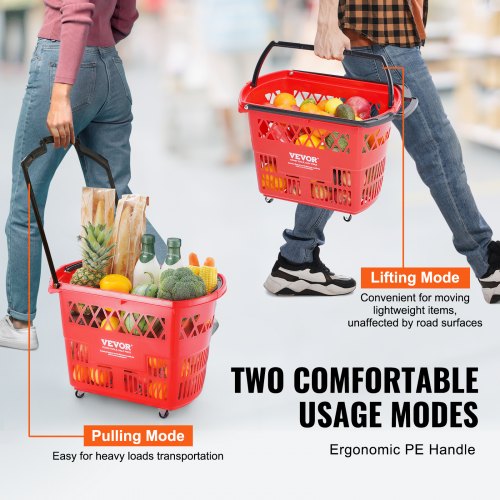 Shopping Baskets 6PCS 39L Shopping Carts with Handles Plastic Rolling