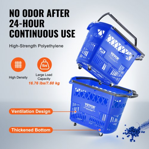 Shopping Baskets 6PCS 39L Shopping Carts with Handles Plastic Rolling