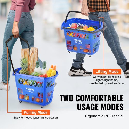 Shopping Baskets 6PCS 39L Shopping Carts with Handles Plastic Rolling