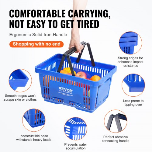 Shopping Basket Set of 12 24L Durable Plastic Grocery Basket with Handle