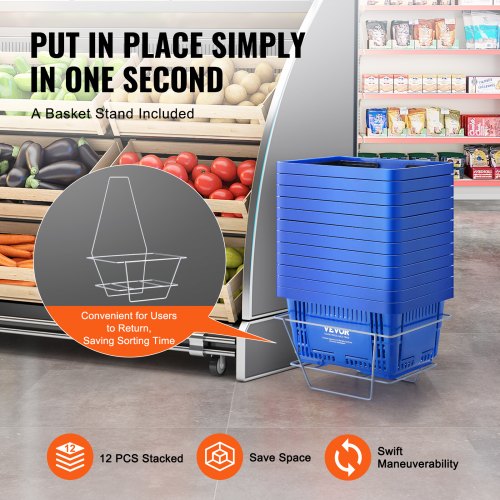Shopping Basket Set of 12 24L Durable Plastic Grocery Basket with Handle