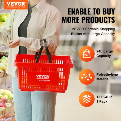 Shopping Basket Set of 12 24L Durable Plastic Grocery Basket with Handle