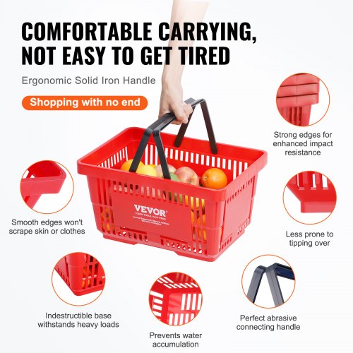 Shopping Basket Set of 12 24L Durable Plastic Grocery Basket with Handle