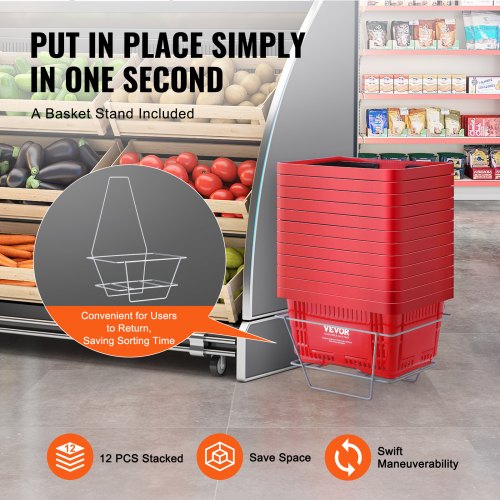 Shopping Basket Set of 12 24L Durable Plastic Grocery Basket with Handle