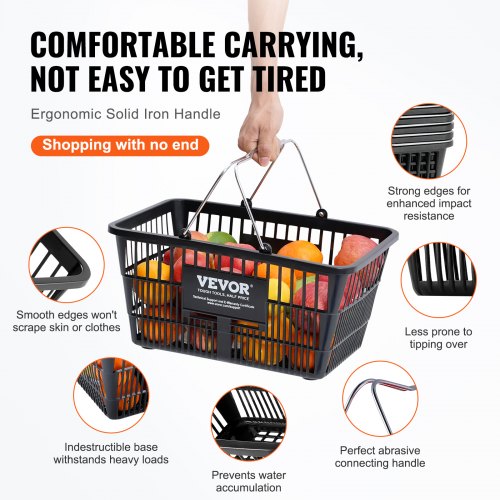 Shopping Basket Set of 12 21L Durable Plastic Grocery Basket with Metal
