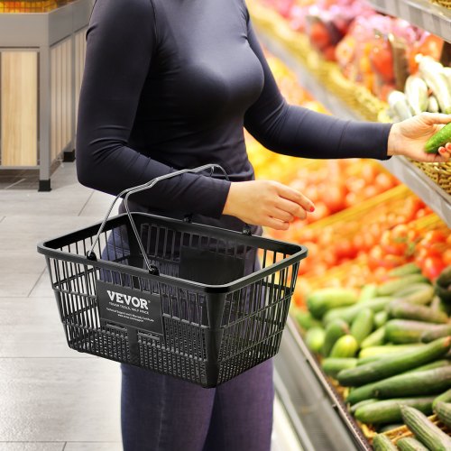 Shopping Basket Set of 12 21L Durable Plastic Grocery Basket with Metal