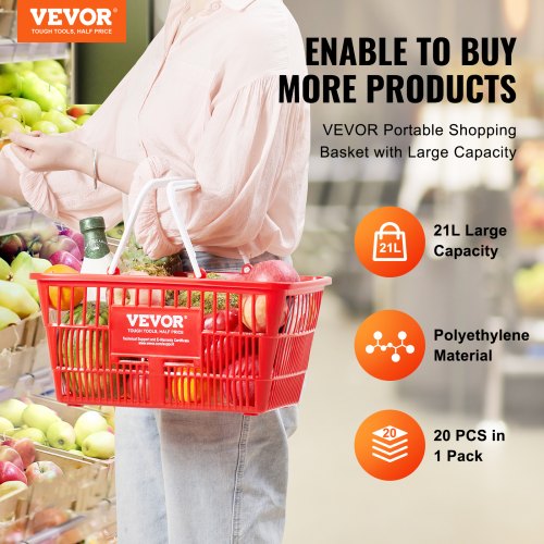 Shopping Basket Set of 20 21L Durable Plastic Grocery Basket with Handle