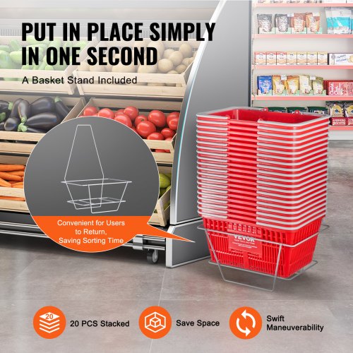 Shopping Basket Set of 20 21L Durable Plastic Grocery Basket with Handle