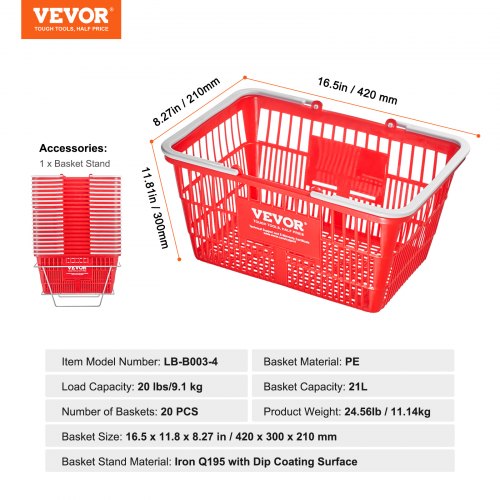 Shopping Basket Set of 20 21L Durable Plastic Grocery Basket with Handle