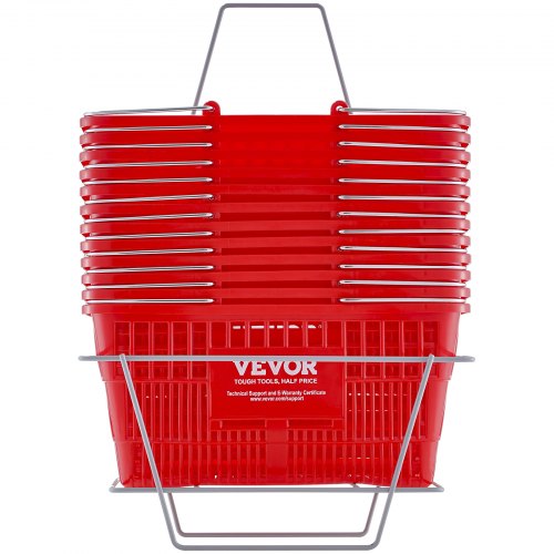 Shopping Basket Set of 12 21L Durable Plastic Grocery Basket with Metal