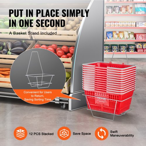 Shopping Basket Set of 12 21L Durable Plastic Grocery Basket with Handle