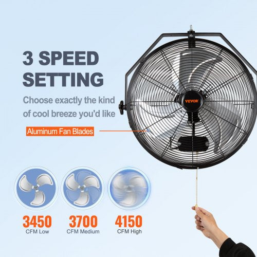 Wall Mount Fan 18 Inch 3speed High Velocity Max 4150 CFM Waterproof