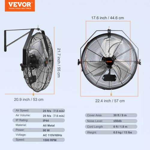 Wall Mount Fan 18 Inch 3speed High Velocity Max 4150 CFM Waterproof