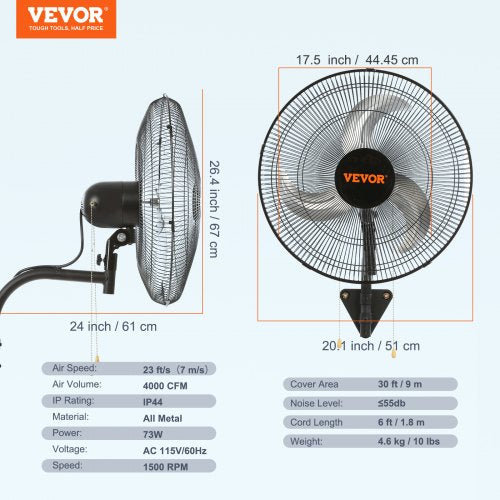 Wall Mount Fan 18 Inch 3speed High Velocity Max 4000 CFM Oscillating