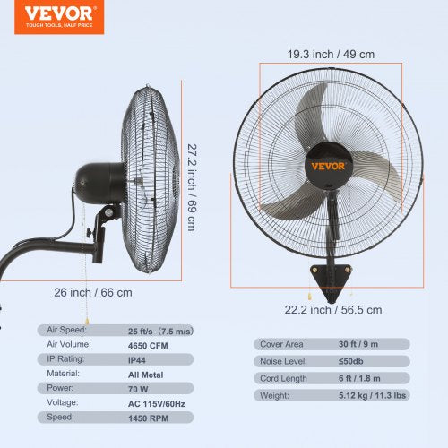 Wall Mount Fan 20 Inch 3speed High Velocity Max 4650 CFM Oscillating